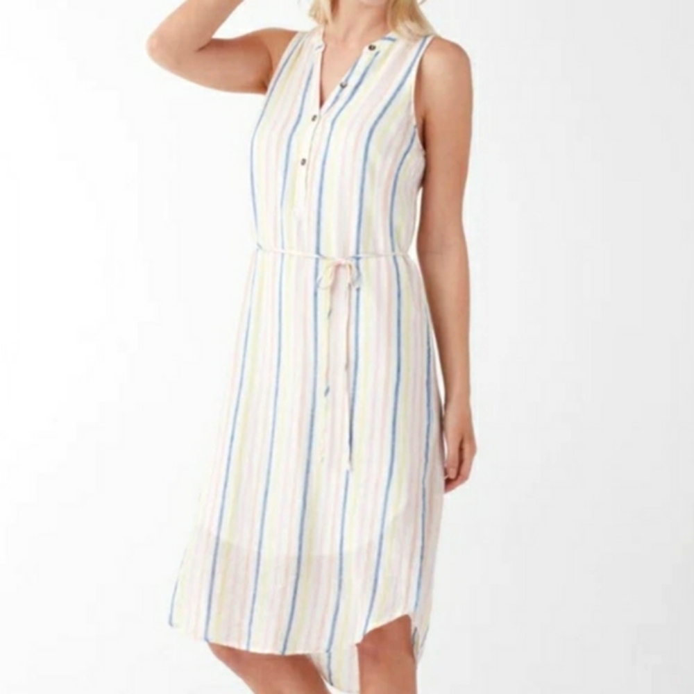 Splendid Linen Blend Button Front Midi Dress In P… - image 1